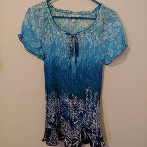 Blue Fitted Pleat Blouse